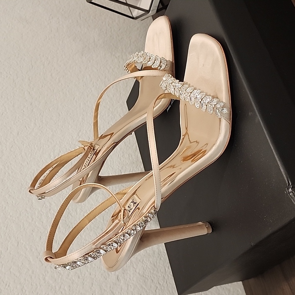 Badgley Mischka "Kerry" embellished strap sandal - soft nude, sz. 10, Pre-owned
